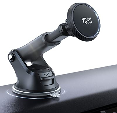 YOSH Magnetic Phone Holder for Dashboard & Windscreen, Car Phone Holder | Adjustable & Extendable Arm, with 6 Strong Magnets & Washable Suction Cup, for iPhone 17 Pro Max 16 15 Samsung Pixel
