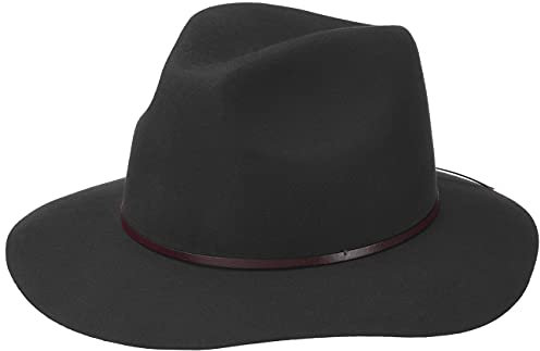 LIERYS Fine Wool Fedora mit Lederband Unifarbener Travellerhut Damen Outdoorhut 100% Wollfilz Made in Italy Schlapphut Herbst Winter schwarz L (58-59 cm)
