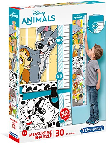 Clementoni 20335 Measure Me Disney Animals – Puzzle 30 Teile ab 3 Jahren, großes Kinderpuzzle zum Zusammenkleben (inkl. Kleber & Spatel), als Messlatte zum Aufhängen, Denkspiel für Kinder
