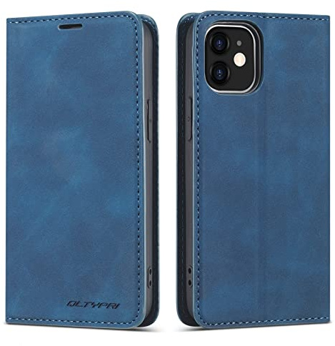 QLTYPRI Hülle für iPhone 12 Mini, Premium Dünne Ledertasche Handyhülle mit Kartenfach Ständer Magnetverschluss Flip Schutzhülle Kompatibel mit iPhone 12 Mini (5,4 Zoll) - Blau | Retro PU Leder Klapphülle, Handyhülle mit 3 Kartenfächer, Standfunktion, Weicher Dünne TPU-Rahmen, Stoßfeste Flip Wallet Case