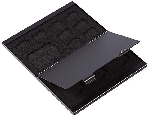 Mini tarjeta SD y tarjeta TF Soporte para tarjeta de memoria, se adapta a hasta 12 tarjetas SD, Mini SD y TF, caja de almacenamiento de aluminio con 12 ranuras, para almacenamiento y viajes(negro)