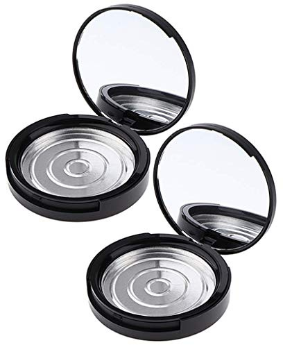 Inzopo 2Pcs Empty Refillable Face Pressed Powder Compact Containers with Makeup Mirror and Aluminum Pan (2 Layers) - Portable, Durable and Practical