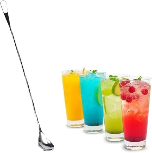 Bar Spoon, 15” Long Cocktail Mixing Stirrer Stainless Steel Spoon, Metal Silver Spiral Pattern Home or Bar Cocktail Stirring for Ice Cream Milkshakes Juice Coffee Tea Drink