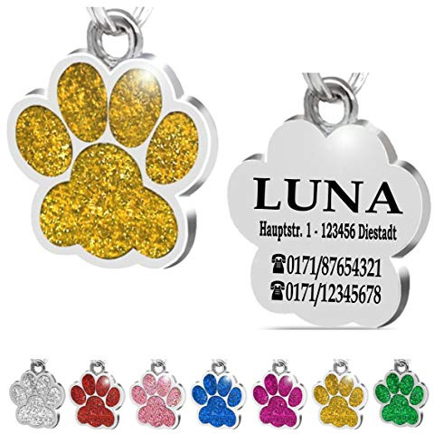 Ibera gifts - Hundemarke mit Gravur und personalisierte Hundemarke in Pfotenform, perfekt für kleine bis mittelgroße Haustiere (Gold)