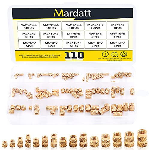 Mardatt 110 Stück M2 M3 M4 M5 M6 Messingeinsätze Gewindeeinsätze Messing Rändelmuttern Einbettmutter Heat Set Einsatz Sortiment Kit für 3D-Druck Kunststoff
