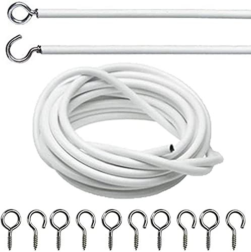DIVCHI Net Curtain Wire And Hooks Set - 2 Meter Curtain Wire Kit With 4 Eyes & 4 Hooks - A Multipurpose Wire Suitable For Net Curtains For Windows - Durable Wire Set for Window Net Curtain