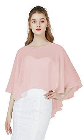 BEAUTELICATE Damen Chiffon Schal Stola V-Ausschnitt Eleganten Cape Umhang für Braut Sommer Hochzeits Festliche Abendkleid (V-Ausschnitt-Dusty Rose, Einheitsgröße