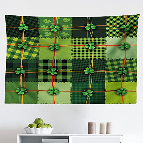 Ambesonne Irish Tapestry, Patchwork Style St. Patrick's Day Themed Celtic Quilt Cultural Checkered Clovers, Fabric Wall Hanging Decor for Bedroom Living Room Dorm, 45 X 30, Multicolor
