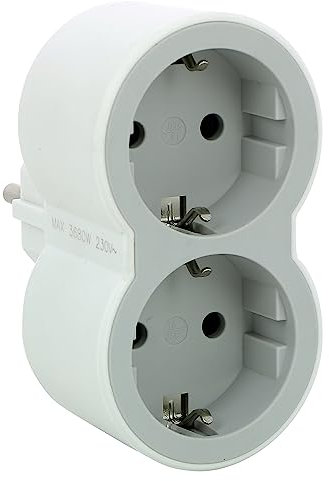 LEGRAND Adaptadores Doble 2P+T, 2 Tomas de Corriente Frontales, Ladron de enchufes. Color Blanco/Gris Claro 694516