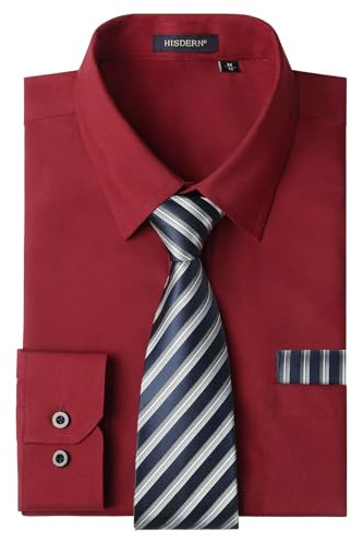 HISDERN Chemise Homme Manches Longues Formelle Chemises Business avec Cravate Habillée Ensemble Mariage Casual avec Poche Regular Fit S-4XL