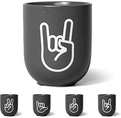 FYNGERS | ROCK ’N’ ROLL, POMMESGABEL | Becher mit Handzeichen | Grau | Matter Becher aus Porzellan | Perfekte Kaffeetasse oder Teetasse | Super Geschenk (Rock ’n’ Roll)