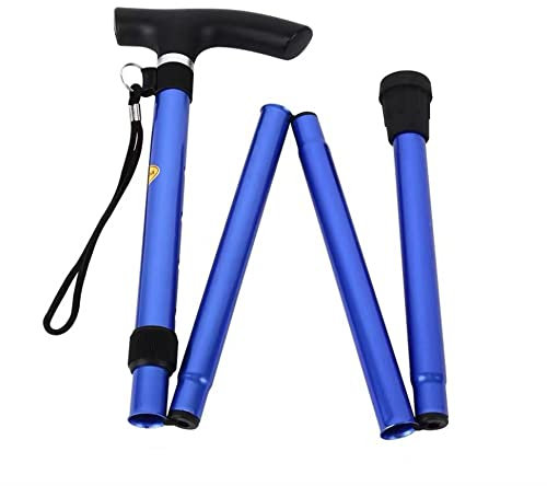 XFAK Elder Wanderstöcke Gehstock Klappbar Krücken rutschfest Gehhilfen, Senioren Spazierstock, Aluminium Trekkingstöcke Faltbarer Gehstock Für Herren/ Damen, Blau/rot/gelb/schwarz ( Color : Blue )