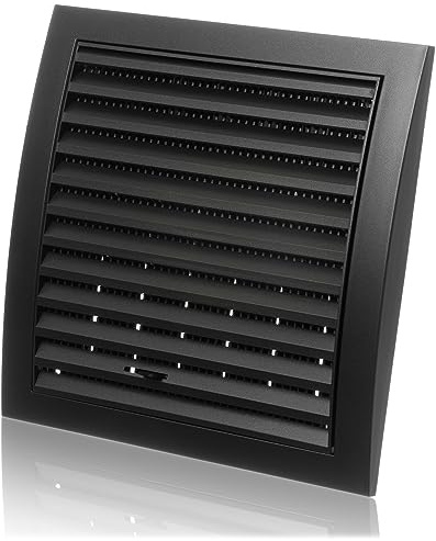 190x190mm Griglia Ventilazione Regolabile in Plastica ABS Antracite con Zanzariera - Griglie Aerazione Rettangolari