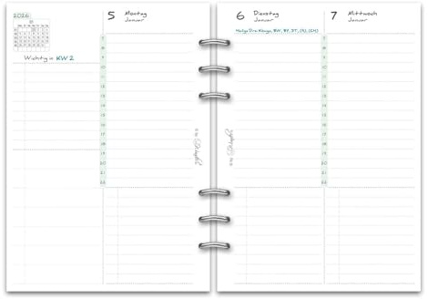 SinnWunder® 2026 Premium Kalendereinlagen - 2 Tage pro Seite bzw. 4 Seiten pro Woche – Größe Din A5 - PureSinn