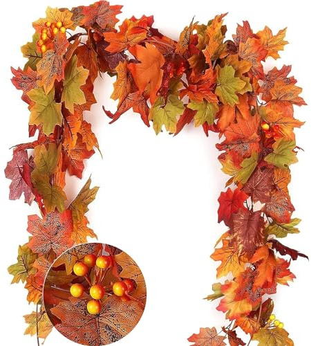 2 Paquetes Guirnaldas Artificiales de Hojas de Arce,3.6m Hojas de Otoño Colgando Deja Enredaderas para Interior Boda al Aire Libre Acción de Gracias Cena Fiesta Chimenea Decoración navideña (CC)
