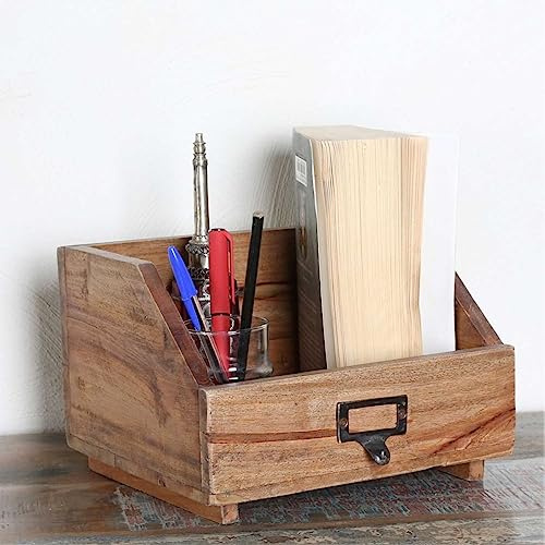 Organizer Parma aus recyceltem Teak-Holz Stiftehalter Holzbox Schreibtisch Holz-Kiste Aufbewahrung ordnen NUA011