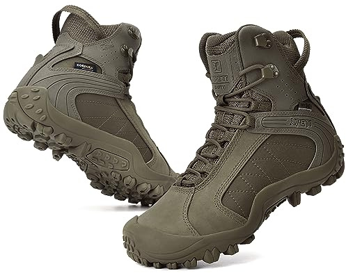 XPETI Mens Military and Tactical Boots 8 Waterproof Combat Boots Leather Hiking Boots Men Olive Green Size 10.5
