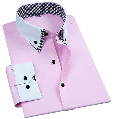 Oanviso Chemise pour Homme Chemise à Manches Longues Chemise Business Coupe Slim Chemisette Casual Chemise Habillées Repassage Facile Formelle Chemise de Mariage Classique A Rose XXL