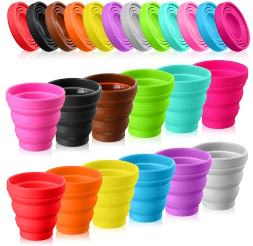 Umigy 24 Pcs Silicone Collapsible Travel Cup - Portable, Foldable, Reusable, Expandable, Colorful Shot Cup for Kids, Travel, Outdoor, Hiking - 12 Colors