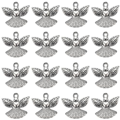 SUNNYCLUE 1 Box Mit 40 Stück Schutzengel Charms Große Silber Engel Charms Feenflügel Flügel Anhänger Antike Tibetische Legierung Weihnachts Charms Für Die Schmuckherstellung Charms DIY Armband Ohrrin