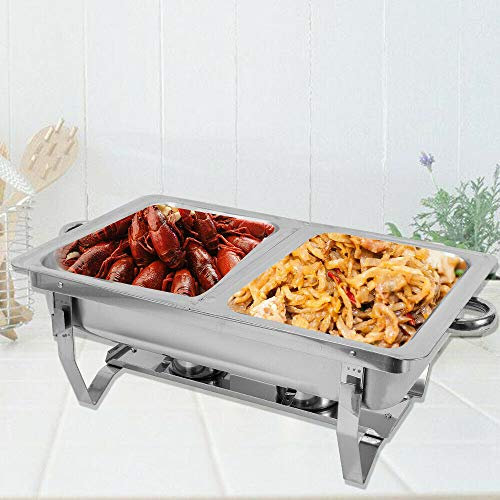 Chafing Dish Food Warmers Stainless Steel Square Self-Service Stove 2 Pans 7.5L Chafing Dish Buffet Warmer Set for Wedding, Parties, Banquet, Catering Events