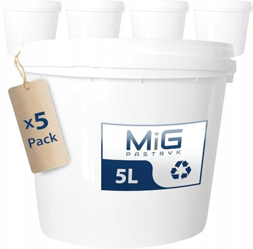 MIG Eimer mit Deckel 5L weiß - 5X 5 Liter stapelbare Plastikeimer mit Deckel - Vielseitiger Baueimer mit Deckel für Haushalt und Industrie - Kleiner Kübel geeignet für Hundefutter