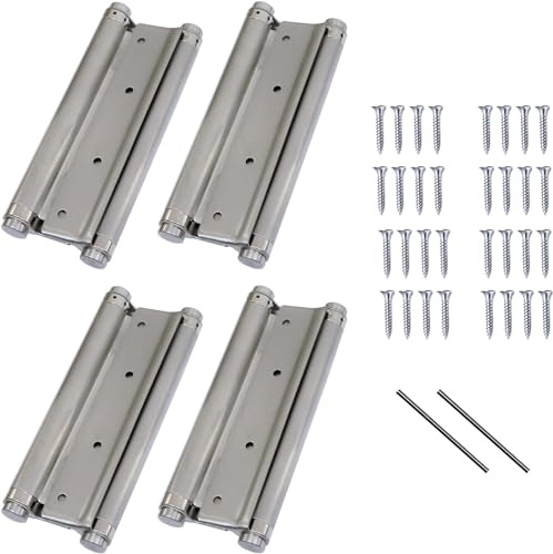 4 Pcs 8'' Heavy Duty Cafe Saloon Door Hinges Double Action Spring Hinge Stainless Steel Self-Closing 200mm… (Silver)