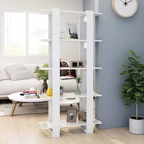 CKioict Eckvitrine Modernes Standregal Wohnzimmermöbel Bücherregal/Raumteiler Hochglanz-Weiß 80x30x160 cmfür Wohnzimmer, Schlafzimmer, Büro