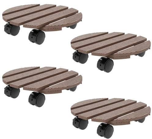Outsunny Lot de 4 Supports Ronds pour Plantes, Porte Plante à roulettes | Support pour Pot de Fleurs, pour Intérieur et Extérieur