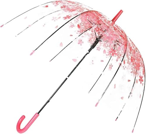 Cherry Blossoms Umbrella Cute Clear Bubble Umbrellas Transparent Dome Semi-Automatic Sunny Umbrella for Kids Girls Boys Women Romantic Windproof Wedding Decoration (Pink)