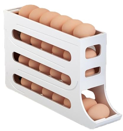 MOFIC Eierhalter mit 4 Etagen für Kühlschrank, Automatisch rollender Eierbehälter, rollender Eierablage, Eierspender, platzsparende Eierablage für 30 Eier (weiß)