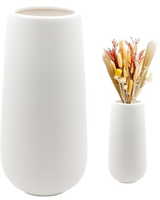 Florero de Ceramica Blanco 20cm Alto Superficie esmerilada, floreros Modernos para Decoracion de Mesa Interior, floreros Decorativos para Hierba de Las Pampas, florero Boho para Flores Frescas Flores