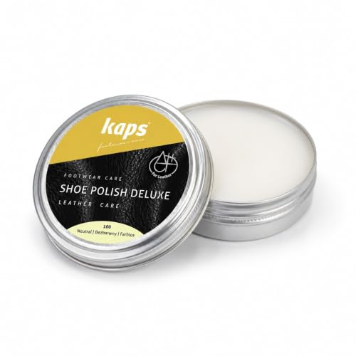 Kaps Schuhcreme Deluxe, Natürliches Schuh Wachs, Pflegt, verleiht Glanz und schützt vor Kratzern, Ideal für Stiefel und Schuhe aus Leder, Hochglanz Politur - 50 ml Farblos