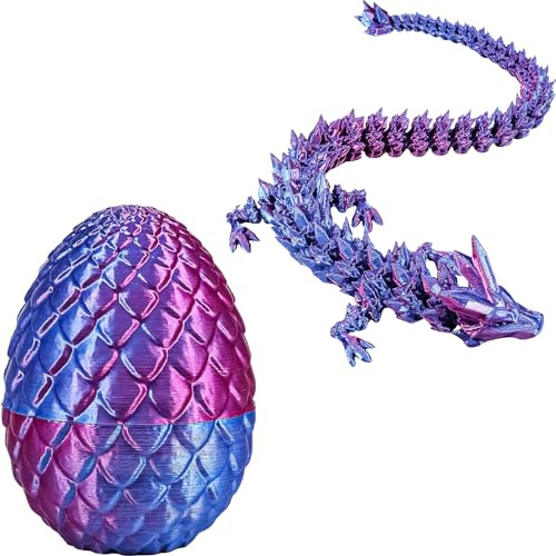 3D Printed Dragon in Egg, Full Articulated Crystal Dragon with Mystery Flexible Joints, Easter Egg Hunt Toy, Home Office Decor and Desk Toys for Kids and Adults (Laser Purple)
