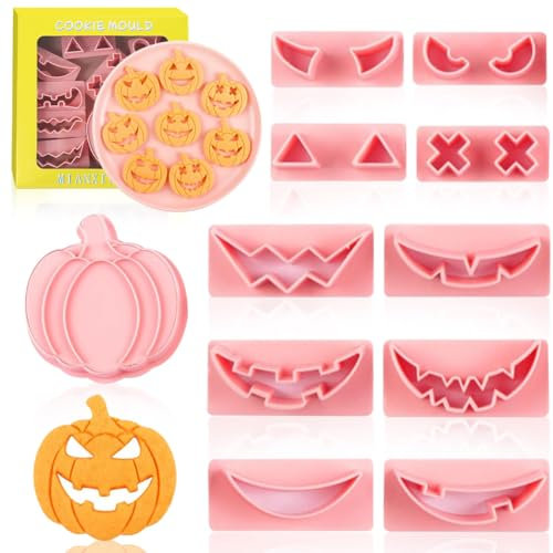 Halloween Ausstechformen Set, 10 Stück 3D Kunststoff Ausstechformen, Halloween Plätzchenform, 3D Kürbis Ausstecher für halloween-Partyzubehör, Dekorationen