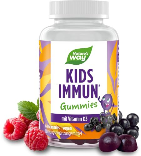 Immun Komplex Gummibärchen für Kinder mit leckerem Holunderbeeren Geschmack I Immunsystem stärken Kinder I Vitamin C Zink hochdosiert Selen und Vitamin D I Vegan I 60 Vitamin Gummies