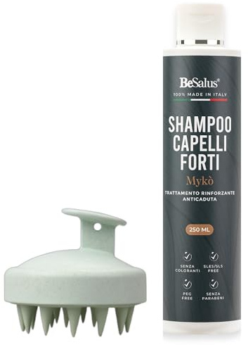 BeSalus Set Shampoo Anticaduta Rinforzante 250 ml + Spazzola Cute – Capelli più forti e voluminosi, set conveniente per capelli fini e fragili