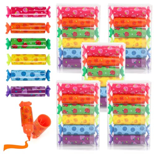 30 Stück Mini Textmarker Set - 6 Farben Textliner, Bonbon Highlighter Stifte, Süße Textmarker Pen für Kinder