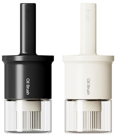 YARRAMATE Oil Dispenser Bottle with Heat-Resistant Brush, 10oz/300 ML Glass Container for Kitchen, Silicone Basting & Pastry Tool for Cooking, BBQ, Vinegar, Sauce, Grill, Frying - Black&White