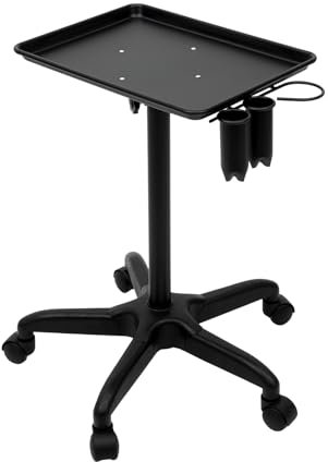 Chariot de salon à roulettes réglable en hauteur avec plateau de rangement et espace de rangement - Pour spa, barbier, clinique - Noir