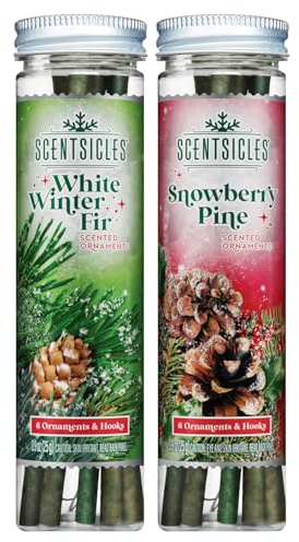 Scentsicles Weiße Wintertanne und Schneebeerkiefer duftende Weihnachtsschmuck mit Haken, 2 Stück (2 Flaschen, insgesamt 12 Stäbchen)