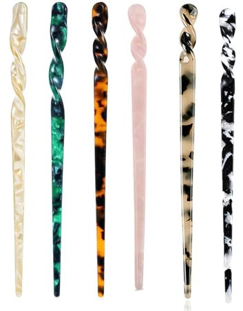 6 Stück Chinesische Haarnadeln Set Hair Stick,ChineseHair Pin,Haarpin aus 6 Farben inkl.Karamell & Leopardenoptik-Vintage Haarstäbchen mit-Lange RetroHair Sticks für Frauen,Mädchen,Haaraccessoires
