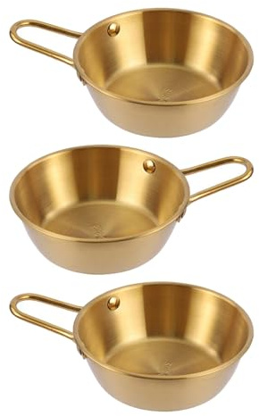 VICASKY Lot de 3 bols à vin de riz dorés en acier inoxydable avec poignée Bols coréens traditionnels pour ramen soupe et boissons pour la maison et le restaurant