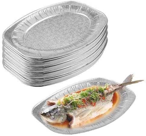 Jortmrd 15 ovale Tabletts aus Aluminium, Einweg-Serviertablett für Gebäck, Buffet, Grill