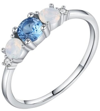 Calefee Ehering Damen Weissgold 375, Damenring Schlicht Klein mit Erstellter Topas Rund, Schmuck Echtgold 9 Karat größe 63 (20.1)