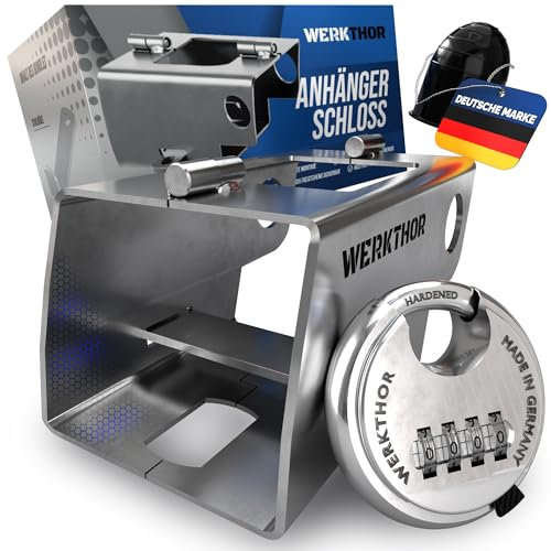 WERKTHOR Antivol de remorque - Cadenas robuste en acier inoxydable pour une utilisation couplée et découplée - Antivol universel avec serrure de remorque - Serrure à combinaison