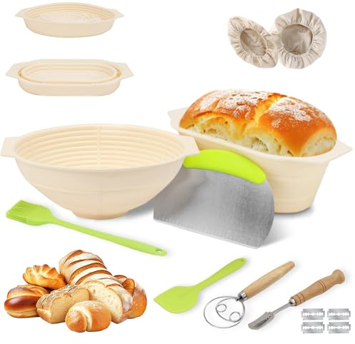 Gärkorb Set Gärkörbchen für Brot Gärkorb zum Brotbacken Zubehör Für Sauerteig Backkörbe Gärkorb Brot Rund Komplettes Brot Backen Zubehör Für Perfekte Brotformen（25 cm und 24cm）