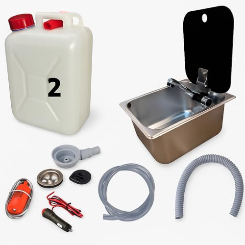 XENPER®️Kit Fregadero Camper pequeño con Tapa GARRAFAS A Elegir – Ideal para Kit Camper Furgoneta, Lavabo Caravana y Cocina Camper, Ideal para Muebles Camper