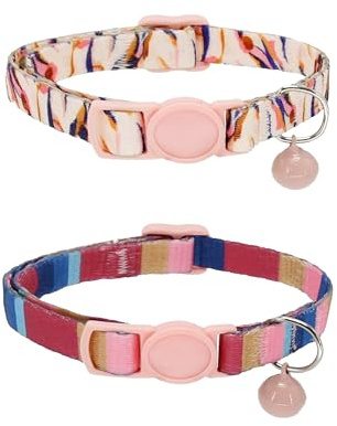 AIITLE Katzenhalsband, 2er-Pack mit Glöckchen, Sicherheitsschnalle und Verstellbarer Passform (17,8–30 cm) – ideal für Festliche Anlässe, Camping und den Alltag (Rosa)