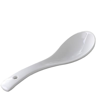 XDAWQP Tablespoons Set of 10 Ceramics Soup Spoons Asian Chinese Wonton Japanese Soba Spoon Rice Spoon Ramen Noodle Spoon, White Serving Spoon